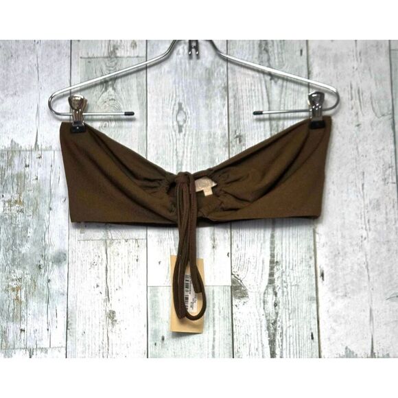 Meshki Ruby Ruched Cropped Ribbed Bikini Style Halter Top Sz. Lg. NWT - Picture 2 of 7